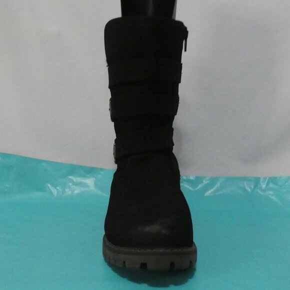 ROXY | size 9 | Stylish Black Triple Buckle Boots | Suede Texture | Zip-Up Sides - Picture 4 of 16